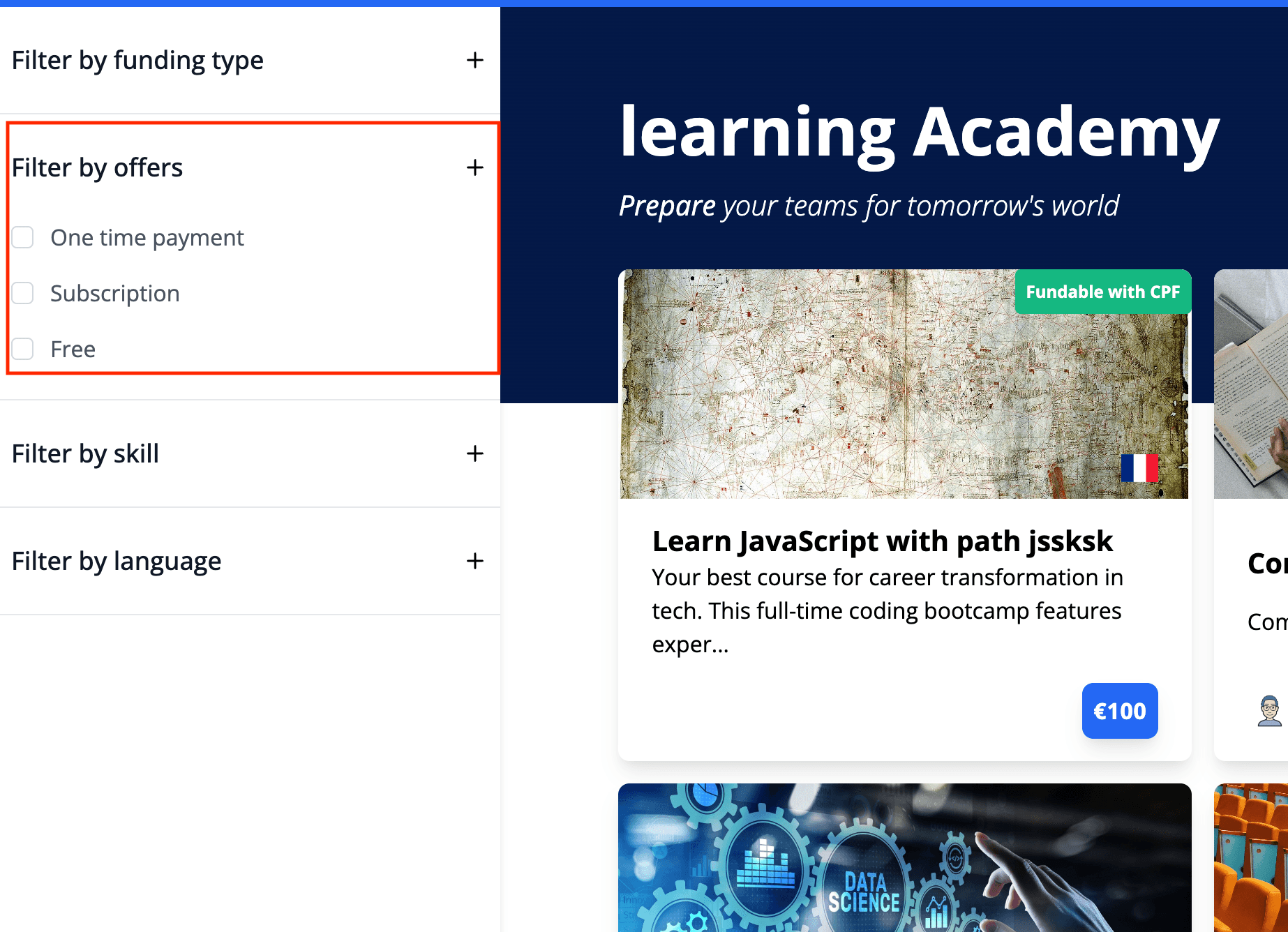 Visible offer filters
