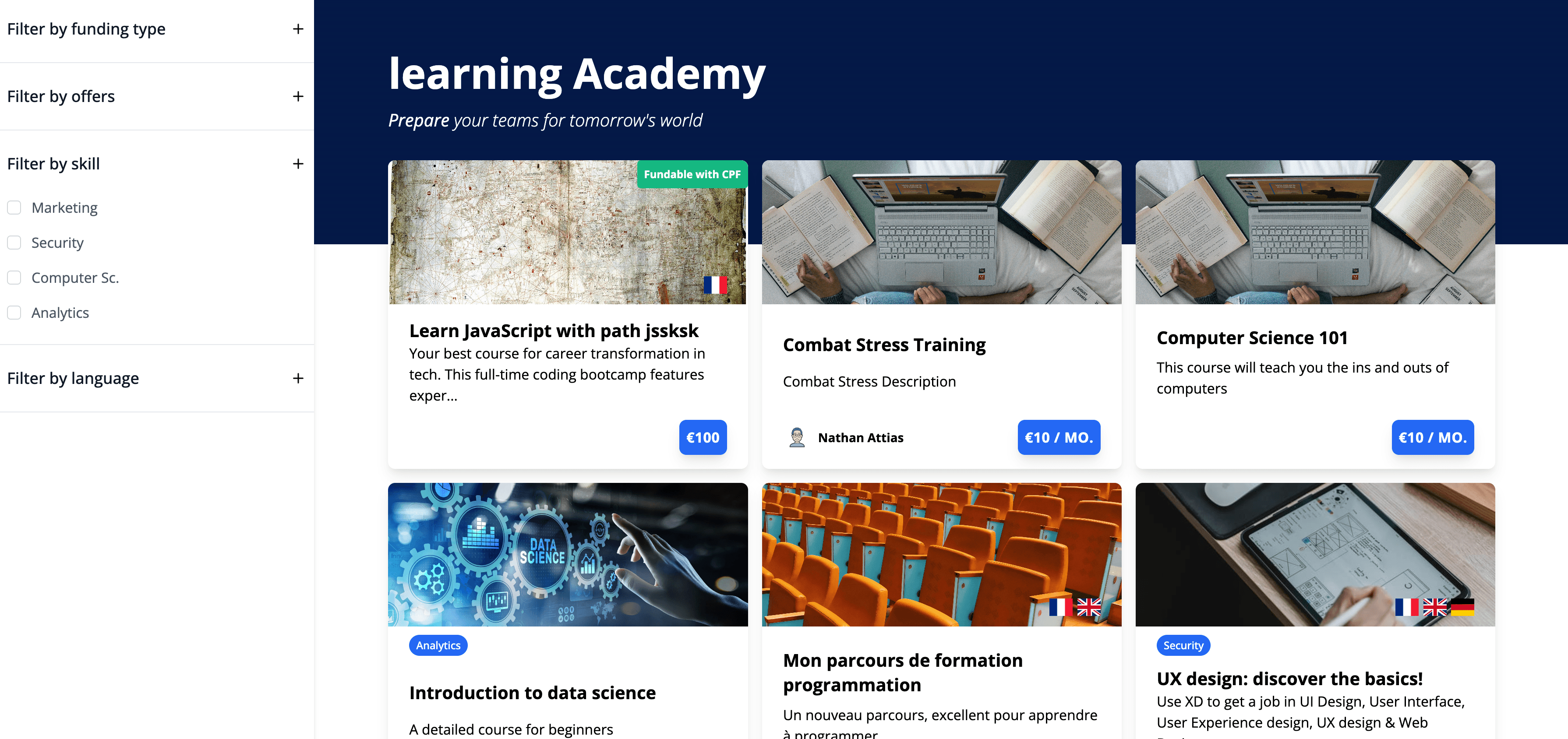 Visible skills filters